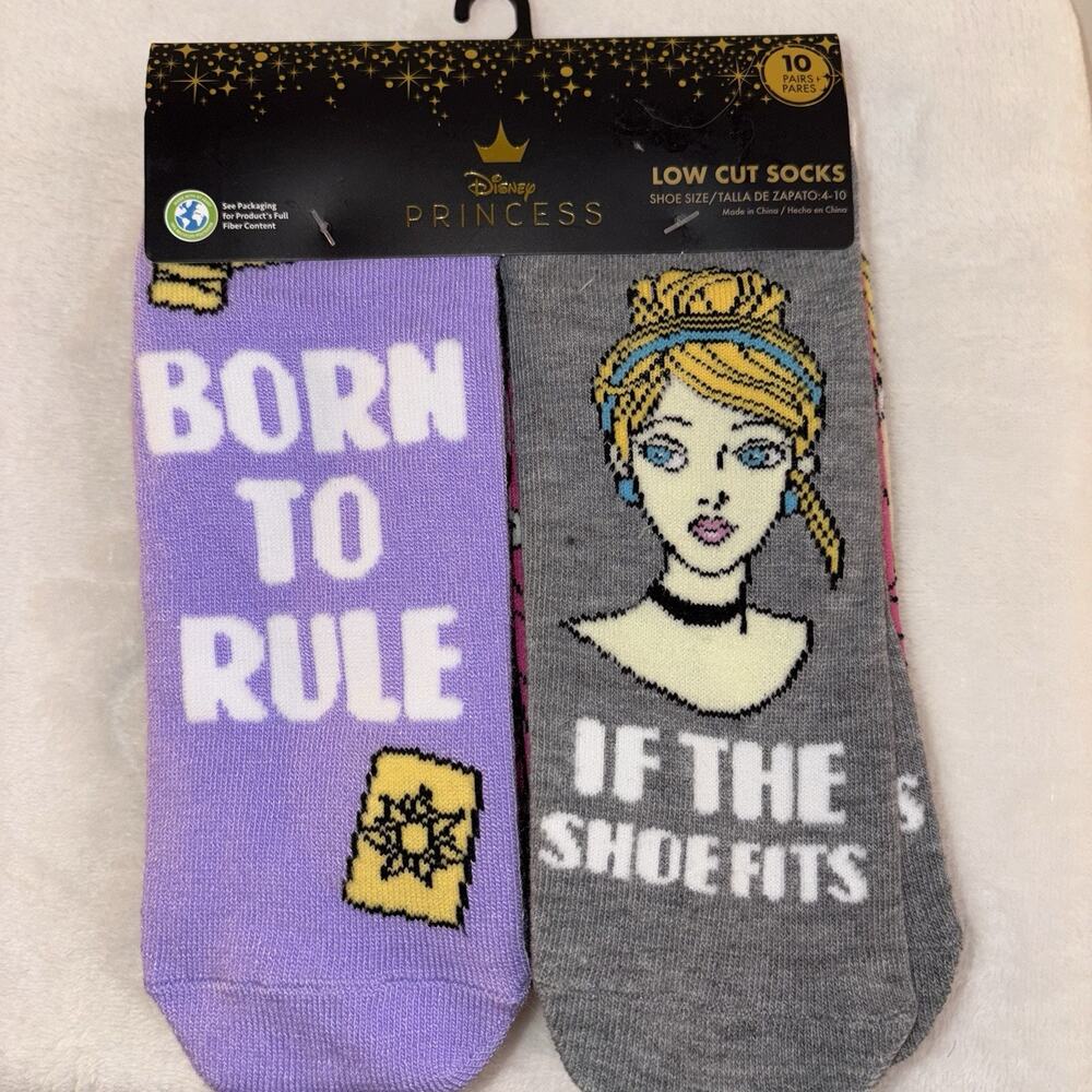Disney PRINCESS Women's Low Cut Socks 10 Pair Shoe Size 4-10 Cinderella NEW